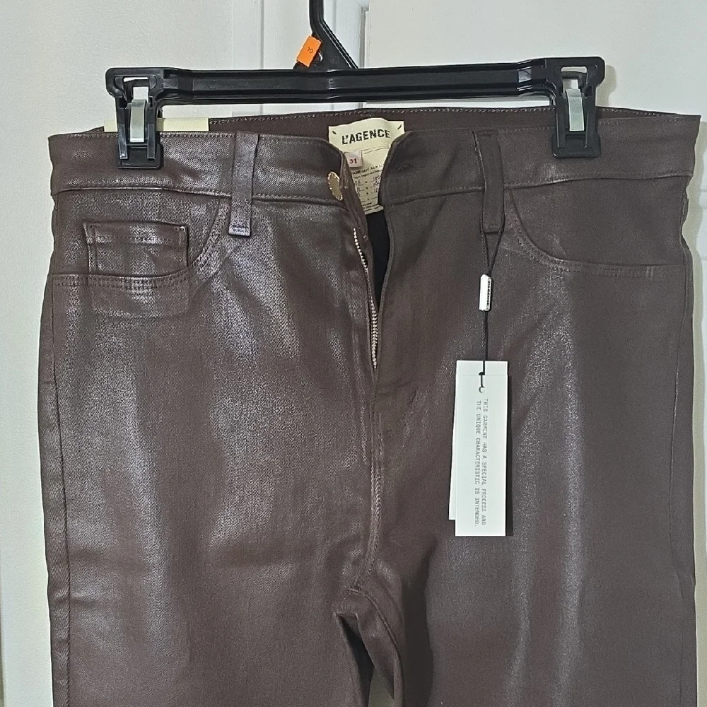 L'AGENCE Chocolate Leather Trousers - Picture 1 of 7